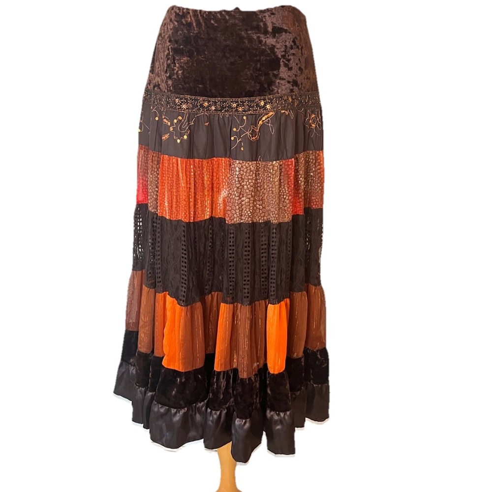 Vintage Baranda Skirt Womens Small Beaded Boho Floral Maxi A-Line Fairy Whimsy